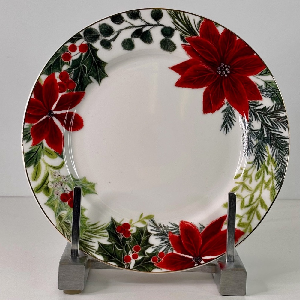 2 Salad Plates Grace Teaware Christmas Poinsettia 8in Holiday Porcelain New
